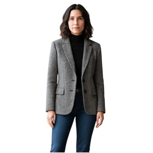 Talbots Herringbone Tweed Two Button Blazer in Gray NEW Size XL Classic Career - Picture 1 of 9